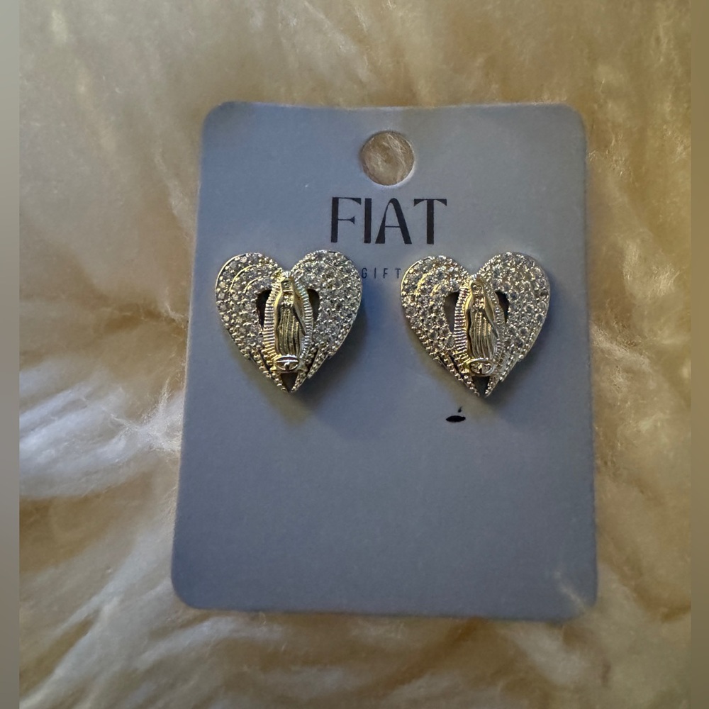 Gold plated Heart Earrings with Virgin Mary accent!